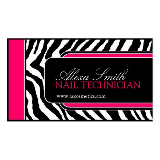 Hot Pink Zebra Print Salon Business Cards (front side)