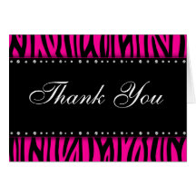 Hot Pink Zebra Printed Diamonds Thank You Greeting Card