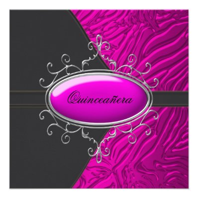 Hot Pink Zebra Quinceanera Personalized Announcements