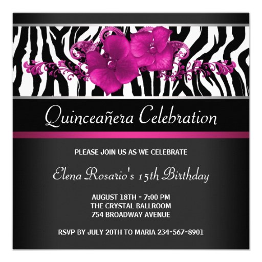 Hot Pink Zebra Quinceanera Invitations