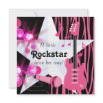 Hot Pink Zebra Rockstar Baby Girl Shower Custom Announcement