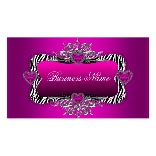 Hot Pink Zebra Silver Diamond Hearts Elegant Business Cards
