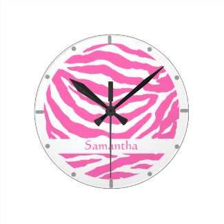 Hot Pink Zebra Stripes On Clock for Girl's Bedroom