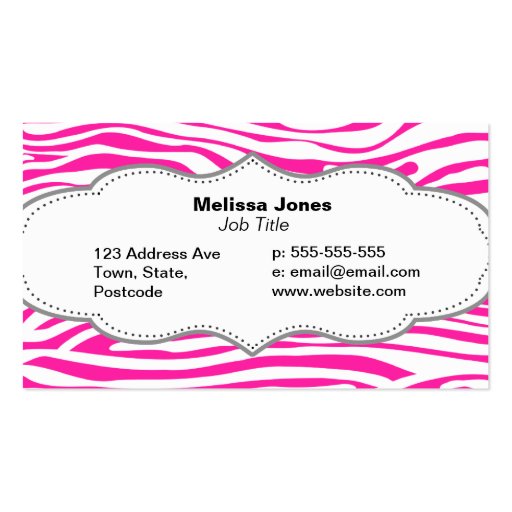 Hot Pink Zebra stripe pattern animal print Business Card Templates