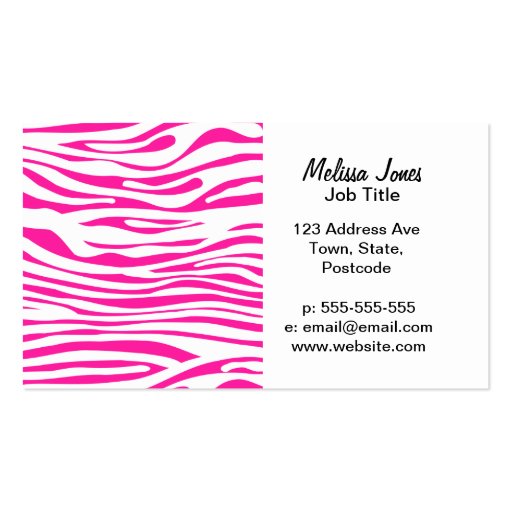 Hot pink Zebra stripe pattern Business Card Template (front side)