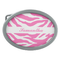 Hot Pink Zebra Stripes Custom Oval Belt Buckle