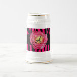 Hot pink zebra stripes monogram pink rose coffee mug