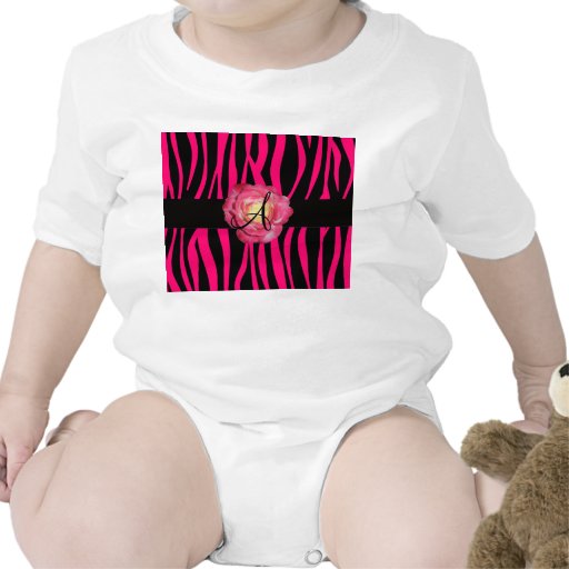 Hot pink zebra stripes monogram pink rose rompers