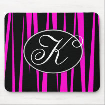 Hot Pink Zebra Stripes Monogrammmed Mouse Pads