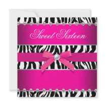 Hot Pink Zebra Sweet 16 Birthday Party Announcement