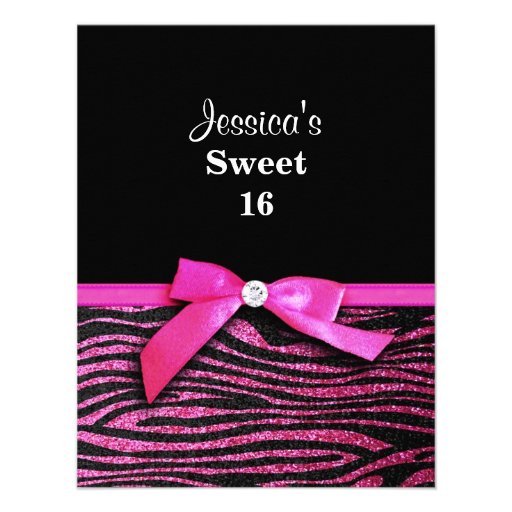 Hot pink zebra Sweet 16 Birthday Party Invitations