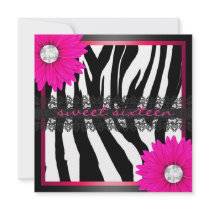 Hot Pink Zebra Sweet Sixteen Personalized Announcement