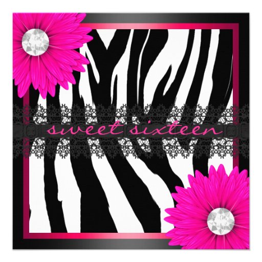 Hot Pink Zebra Sweet Sixteen Personalized Announcement