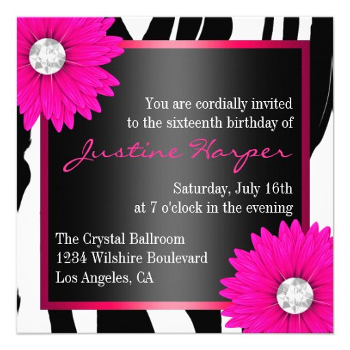 Hot Pink Zebra Sweet Sixteen Personalized Announcement