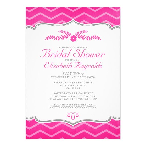 Hot Pink Zigzag Bridal Shower Invitations
