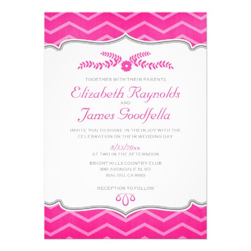 Hot Pink Zigzag Wedding Invitations