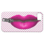 hot pink zipped lips on polka dots iPhone 5 cases