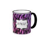 Hot Purple/Pink Zebra Stripes Monogram Coffee Mug