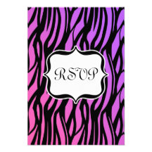 Hot Purple/Pink Zebra Stripes Monogram Custom Invitation