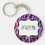 Hot Purple/Pink Zebra Stripes Monogram Keychain