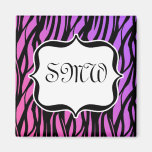Hot Purple/Pink Zebra Stripes Monogram Fridge Magnets
