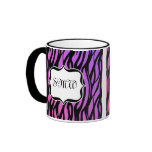 Hot Purple/Pink Zebra Stripes Monogram Coffee Mug