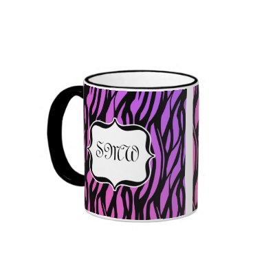 Hot Purple/Pink Zebra Stripes Monogram Coffee Mug by cutencomfy
