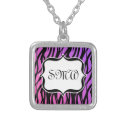 Hot Purple/Pink Zebra Stripes Monogram Necklaces