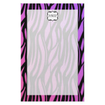 Hot Purple/Pink Zebra Stripes Monogram Custom Stationery
