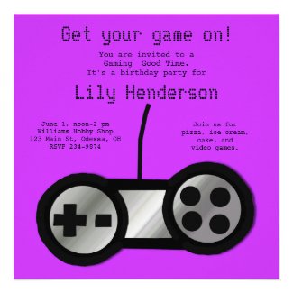 Hot Purple Video Gaming Party Invitation