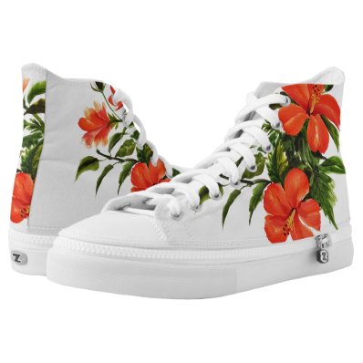 Hot Red Hibiscus Printed Shoes