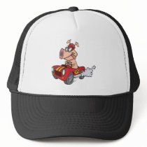 hot rod hog pig racing in car cartoon mesh hats