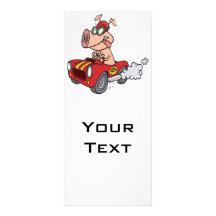 hot rod hog pig racing in car cartoon custom rack card
