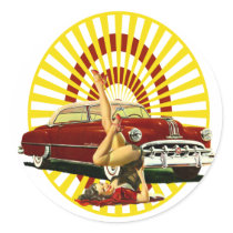 Hot Rod Pin Up Girl Sticker