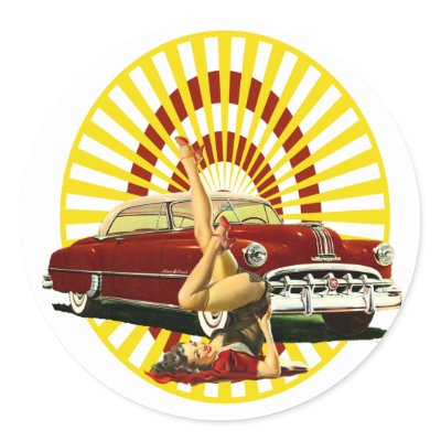 Hot Rod Pin Up Girl Sticker by grnidlady Created from a vintage classic car