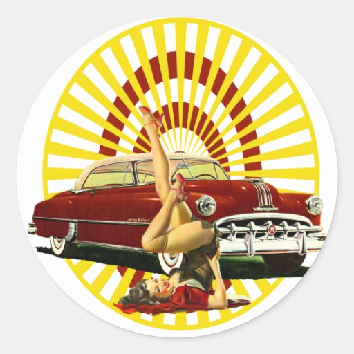 Hot Rod Pin Up Girl Classic Round Sticker Zazzle