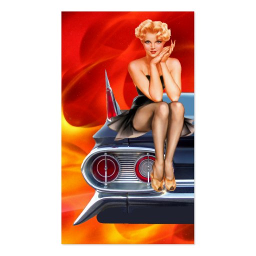 Hot Rod Pin Up Girl with Flames Business Card (back side)