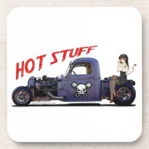 Hot Rod Truck with a Girl Drink Coaster