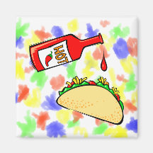 Hot sauce dripping on taco refrigerator magnets