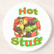 Hot Stuff Hot Pepper Photograph With Text Beverage Coasters