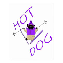 Hotdog Skiing Pug Post Cards