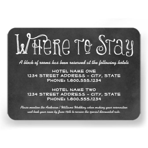 Hotel Accommodation Card | Black Chalkboard Charm