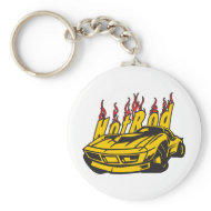 Hotrod Vette Flames keychain