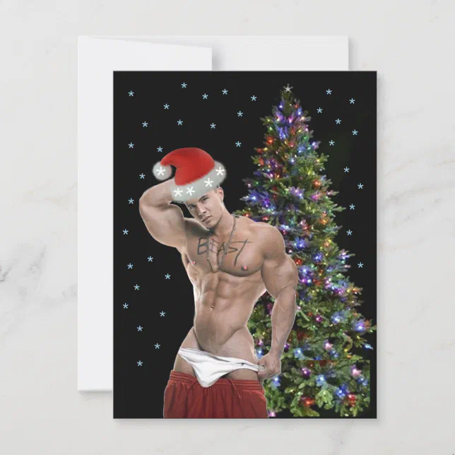 Hottest Hunk Buff Santa Christmas Card Zazzle