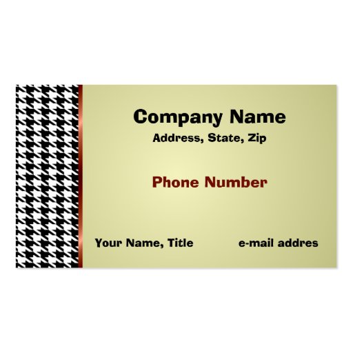 Houndstooth and Red Satin Ribbon Business Card Template (front side)