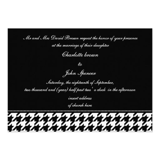 houndstooth black and white wedding invites