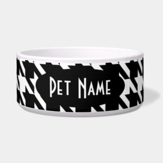 Houndstooth Black White Personalized Pet Food Bowl