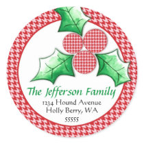 Houndstooth 'N Holly Holiday Cards Round Stickers
