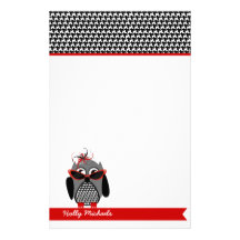 Houndstooth Owl With Sunglasses Stationery
