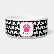 Houndstooth & Pink Pawprint Pet Bowl petbowl